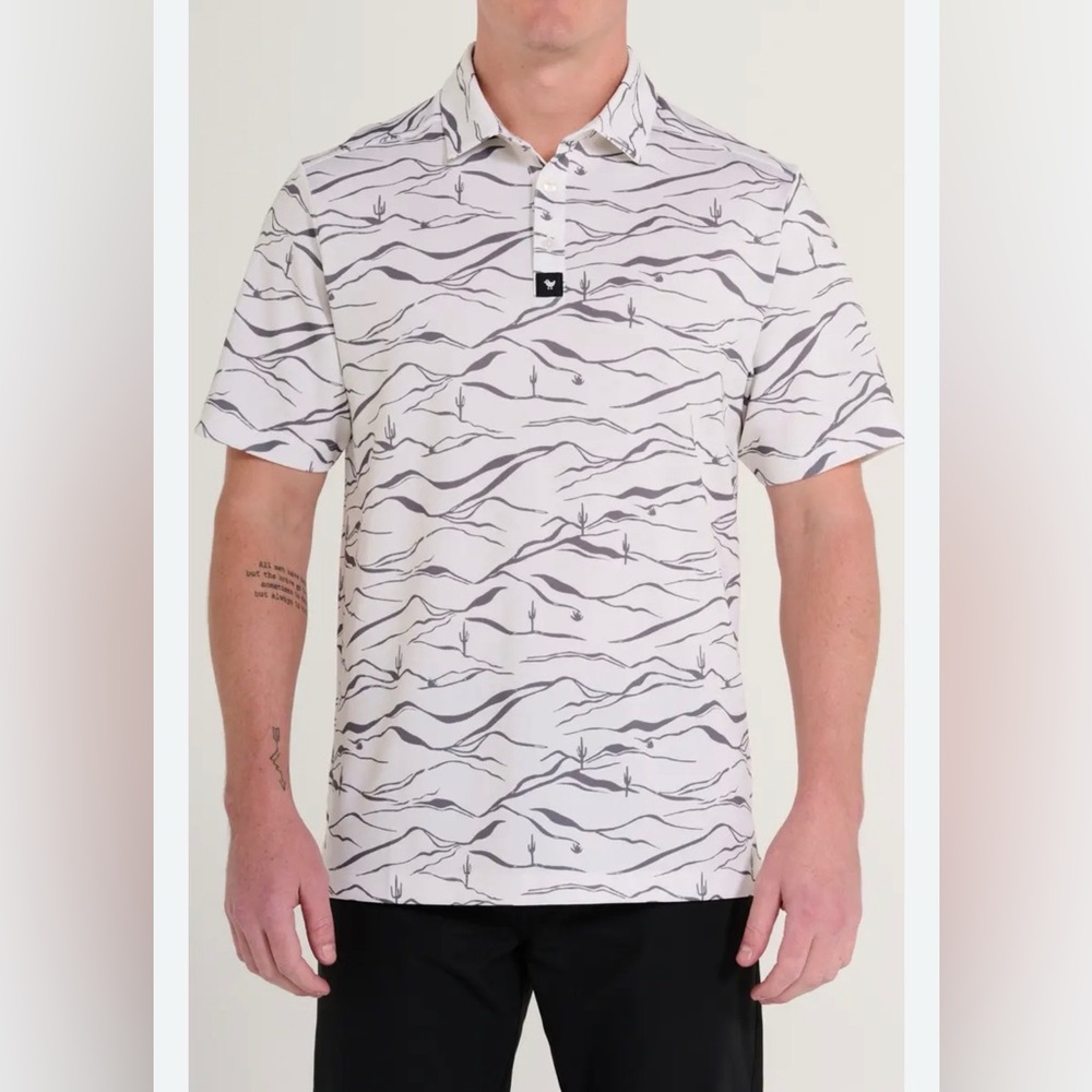 Bad Birdie men’s desert frontier print performance polo size XL